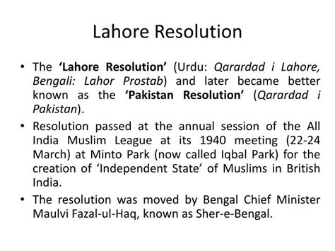 Lahore Resolution: Denition av en Muslim Nation och Vägen Mot Pakistan